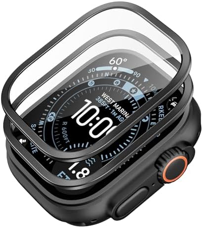 ESR Armorite Screen Protector for Apple Watch Ultra 3 2025 Ultra 2 Ultra 49 mm, Military Grade Protection, Tempered Glass Film with Aluminum Alloy Frame, Anti-Scratch, 2 Pack, Black