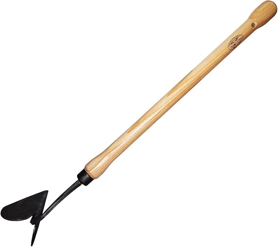 DeWit Drop Grip Hand Plow Dutch Garden Tool, Ash Wood Handle, Dual Bulb Grip, 22.4" Length, Mini Furrow Opener for Raised Beds & Soil Cultivation