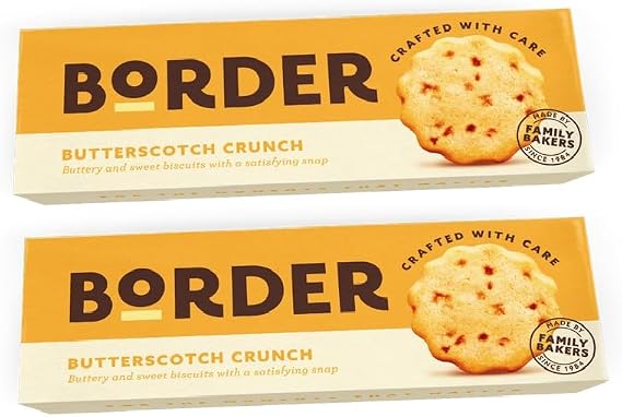 Border Biscuit Butterscotch Crunch - Made with Real Butter & Butterscotch - Deliciously Cumbly & Moreish Crunchy Flavour Cookies Treat - Perfect Food Gift for Biscuit Lovers 135g (Pack of 2)