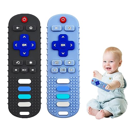 Silicone Baby Teething Toys for Babies 3 6 18 24 Months,Baby Silicone Chew Toys,Remote Control Shape Teething Toys,BPA Free L-BlackBlue