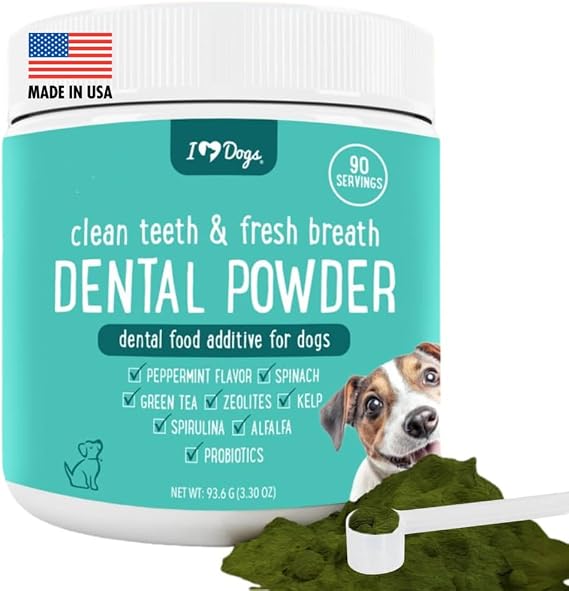 iHeartDogs Dental Powder for Dogs, Fresh Breath & Tartar Support, Mint