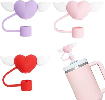 3 pcs Love Wings Straw Covers Cap Toppers Tips Compatible with Stanley 4030 oz Tumbler Cups,Reusable Cute Silicone Straws Lids Protectors for 0.4 in10mm Stanleys Cup Accessories