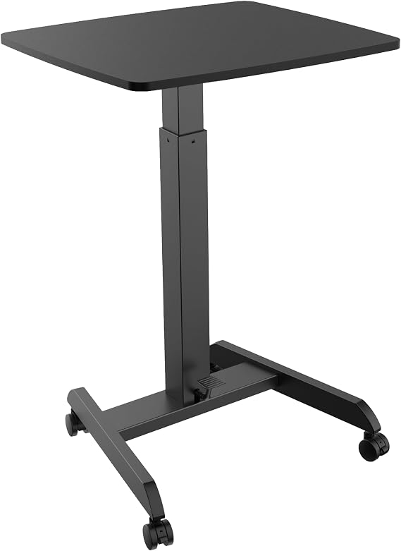 Mount-It! Rolling Laptop Desk Adjustable Height (29.6-44.2), Mobile Workstation Cart with 23.6 x 20.5 Desktop, Small Sit-Stand Desk for Home, Office, or Classroom in Black