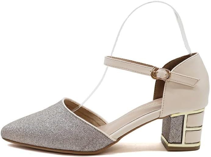 Vivian J5002AL Pumps, Weddings, Separates, Pointed Toe, Ankle Strap, 2.0 inches 5 cm, Chunky Heels