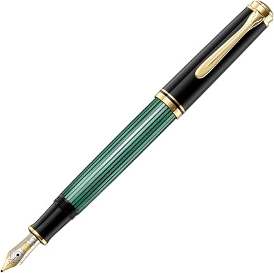 Pelikan M400 Fountain Pen, F, Fine Point, Green Stripe, Souvelane