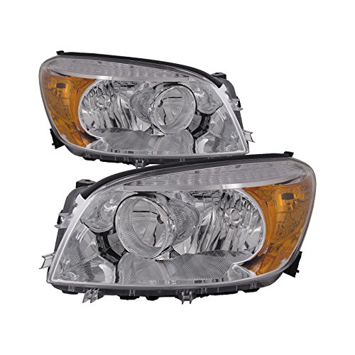 HEADLIGHTSDEPOT Chrome Housing Halogen Headlight Compatible with Toyota RAV4 2006-2008 Includes Left Driver and Right Passenger Side Headlamps