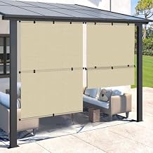 SunnyRoyal 8'W X 6'H Patio Roller Shades Foldable Sun Shade Outdoor Cordless Roll Up Blinds for Deck Backyard Porch Balcony (Beige)