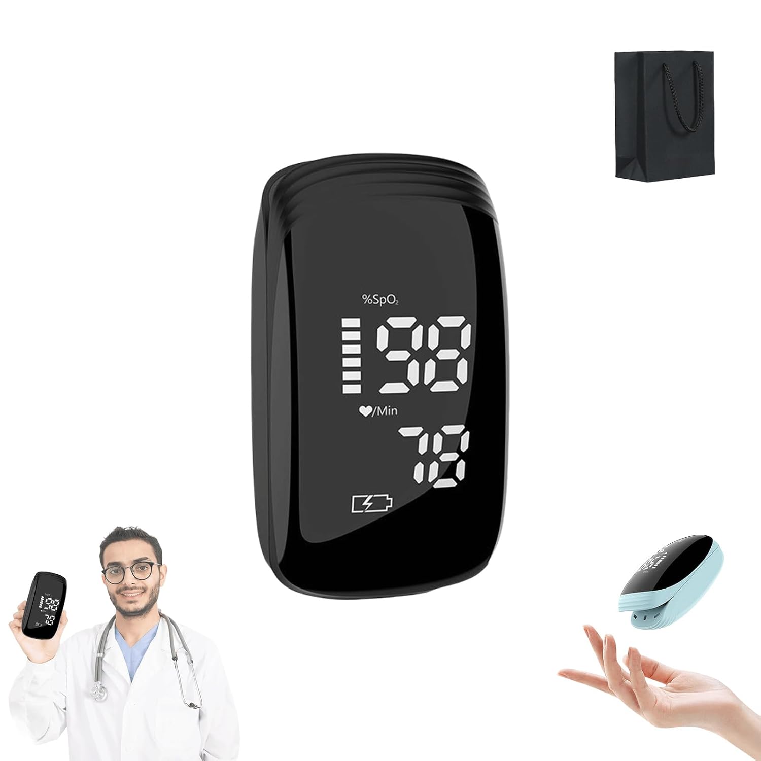 Non Invasive For Oxygen Meter,2025 New Oxygen Monitor No Pricking Oxygens Meters,LED Intelligent Digital Display Oxygens Monitor Finger Sensor For Home Or Outdoor Use Black