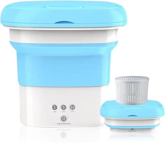 Compact Laundry. Mini Washing Machine For Clothes With Bucket Socks Underwear Folding Portable Drying Centrifuge .Portable(Blue)