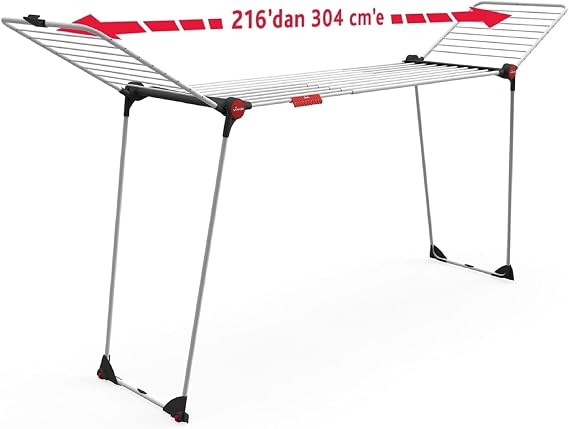 Vileda Infinity Flex 2 metre'ye kadar uzatılabilir, 30 metre kurutma alana sahip çamaşır kurutmalığı