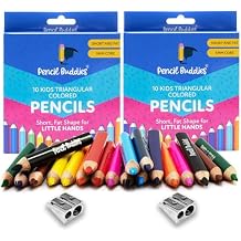 Color Pencils Set For Kids (2 Sets) - Short Fat Triangle Pencils for Kids Ages 2-7 - Jumbo Pencils for Preschoolers, Kindergarten, Toddlers, Beginners - Triangular Colored Pencils Sets With Sharpeners