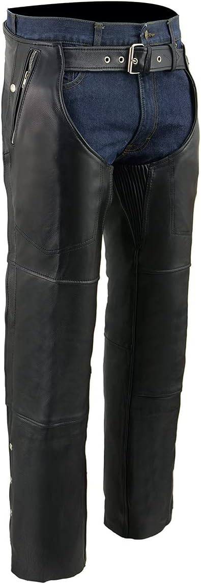 Milwaukee Leather Men's Black Premium Leather Snap Out Thermal Lined Motorcycle Rider Chaps- ML1191