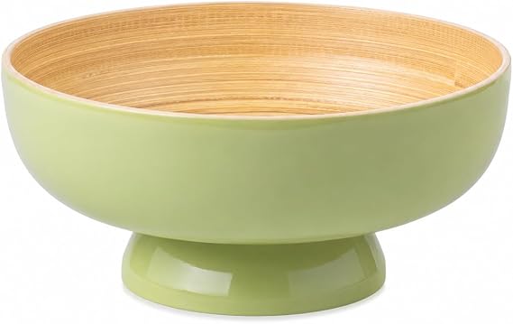 PEMAR 10" Lacquer Bamboo Fruit Bowl for Kitchen Counter, Handmade Large Decorative Pedestal Bowl for Entryway Table Home Decor, Key Bread Candy Snacks Organizer (Matcha Latte)