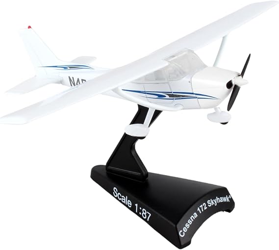 Postage Stamp Cessna 172 Skyhawk 1:87 Scale Diecast Model Airplane Officially Licensed Die-Cast Metal Collectible with Display Stand by Daron for Ages 14+