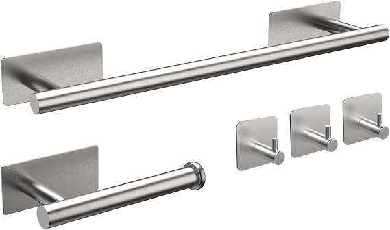 Ibergrif 5pcs Bathroom Hardware Set Bath Accessory Kit Towel Rail Wall Hooks Toilet Paper Holder Wall Mounted and Towel Hooks M34452A