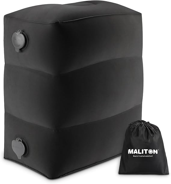 Maliton Inflatable Travel Foot Rest Pillow, Kids Airplane Bed, Adjustable Height Leg Pillow for Air Travel, Make a Flat Bed for Toddlers, Great for Airplane, Train, Car, Small Size(Black, 1 Pack)