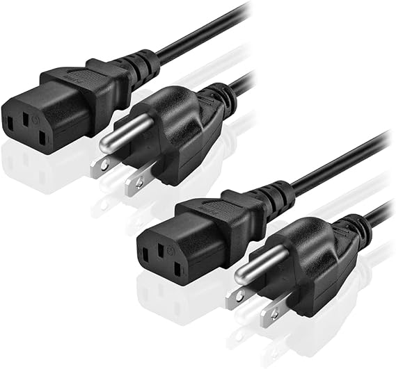 TNP AC Power Cable Computer Monitor Cord (2 Pack) 1 Feet 10a 125v 3 Prong TV Plug-in Cord NEMA 5-15P to IEC 320 C13 Replacement Wire for Dell AOC Asus Lenovo Desktop Supply Printer PS3 PSU Universal