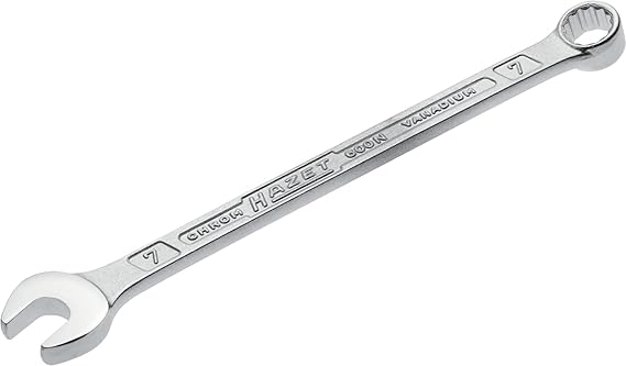 Hazet Ring-Maulschlüssel 600N-7 Außen-Tractionsprofil Doppelsechskant SW 7 Abtrieb Außen-Tractionsprofil Doppelsechskant Chrom-Vanadium verchromt Kopf poliert SW 7 mm Länge 118.5 mm 21 g
