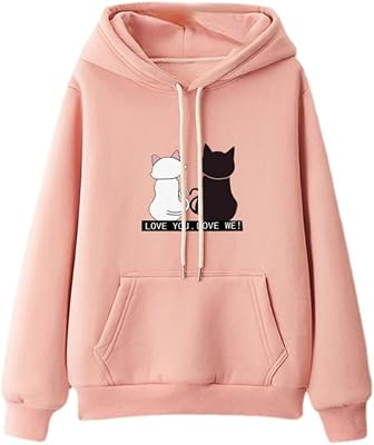 ZITEZHGO Kawaii Cat Sweatshirt Pink Hoodie for Girl Teen Cute Animal Cat Pullover Long Sleeve Top Clothes APink,M,Women,Female,Adult,US,Alpha,Medium,Regular,Regular