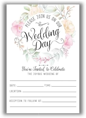 Wedding Invitation Kit with Envelopes - Pastel Rose Wreath Floral Themed Invitations & Envelopes - Minimalist Blank Wedding Invitations, Invitation Wedding Kit Set of 25 Beautiful Wedding Invitation