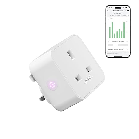 Smart Plug, TVLIVE 1 Pack Smart Plugs Work that with Alexa (Echo/Echo Dot), Google Home Voice Control, Energy Monitoring, Remote Control, Timer & Schedule Function, Device Sharing, Wifi Plug Socket UK
