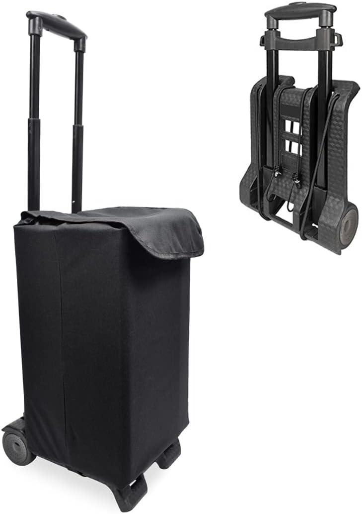 Blue Handcart Collapsible Rolling Utility Cart, Grocery Shopping Cart Personal Handtruck with Wheels – Removable Canvas Bag – 80 lbs Capacity, Black