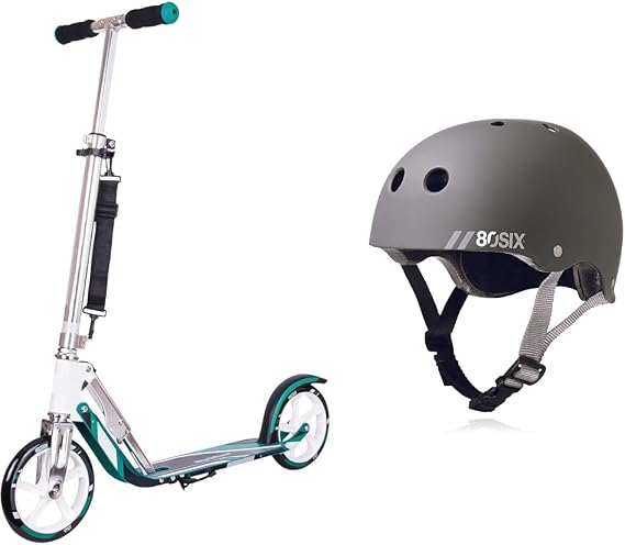 Scooter for Kids 6-12 & Adults with Helmet for Ages 8+, Grey