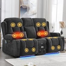 IPKIG Power Recliner Sofa with Flip-Up Backrest Console, USB & USB-C Ports, AC Outlet, LED Lights, Wall Hugger Recliners for Living Room, RV (Charcoal, 67" - 3 Seat) | Velvet Fabric, Zero Gravity, Dual Reclining, 2 Lumabr Pillow, Bluetooth Speakers
