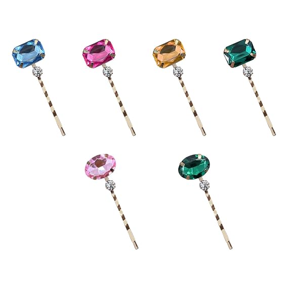 6 Pack Colorful Gemstones Bobby Pins,Sparkly Crystal Gemstones Hair Pins for Women Girls Bridal Wedding accessories