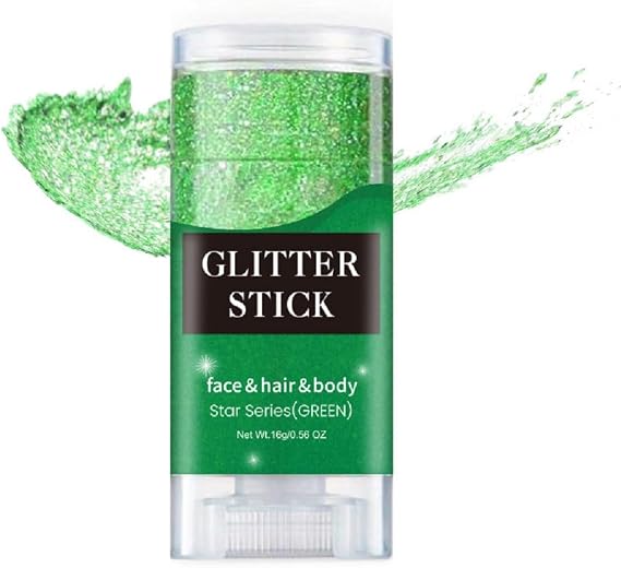 Green Face Glitter Stick,Sparkling Neon Accessories Outfit Party Holographic Sequins Paint Mardi Gras Body and Hair Glitter Gel Makeup. (Green face Glitter Stick)