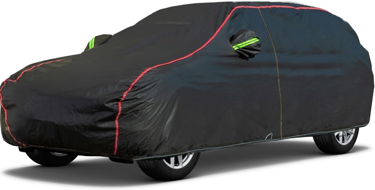 AUQDD 6-Layers PEVA New Material Sedan SUV Full Padded Car Cover Waterproof All Weather Weatherproof UV Sun Protection Snow Dust Storm Resistant Outdoor Exterior Custom Form-Fit Straps 205-216 Black