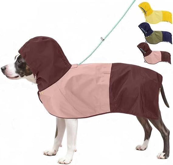 Waterproof Dog Raincoat with Hood, Extended Coverage Rain Jacket for Samll Dogs, Wind-Resistant Secure Fit with Leg Straps, Reflective, Leash Hole, Easy Hook & Loop Fastener On/Off, Pink, S