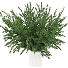 30 Pcs Norfolk Pine Picks Real Touch Norfolk Stems 14.7 Inch Artificial Pine Branches Faux Evergreen Stems Fake Foliage Christmas Greenery for Wreath Garland Filler Vase Arrangements Xmas DIY Crafts