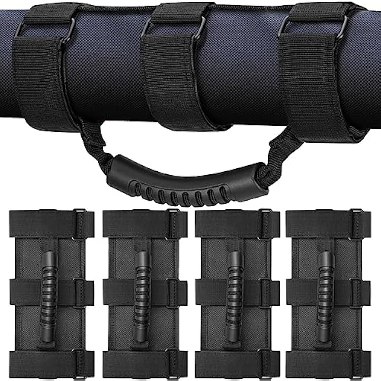 moveland Grab Bar Handle Compatible with Wrangler, UTV, Quad Gear4-Pack Fits 1 12 to 3 Inch Roll Bars, Heavy Duty Grip Handles, Easy-to-Fit 3 Straps Design