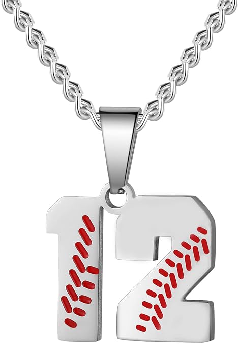 Hatti Doris Baseball Number Necklace for Men 00-99 - Jersey Number Necklace with Stainless Steel Gold Plated Chain & Baseball Charm Pendant