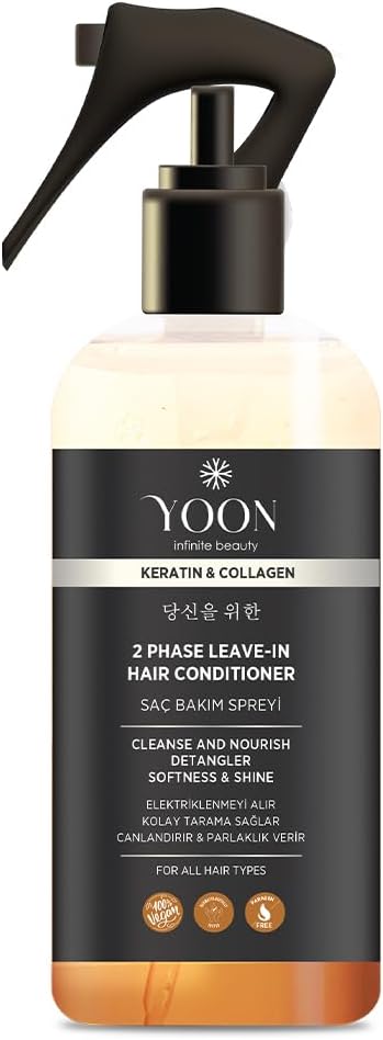 YOON Elektriklenme Önleyici ve Kolay Tarama Spreyi, Kolajen & Keratin İçeren Saç Spreyi, Paraben ve Sülfat İçermeyen Vegan Saç Bakım Spreyi 250ml