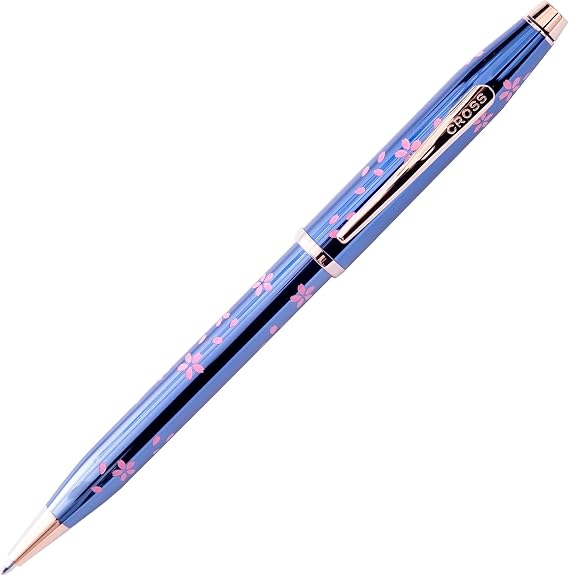 Cross Century II Cherry Blossom Translucent Blue Lacquer with Polished Rose Gold PVD Appointments Ballpoint Pen, AT0082-163