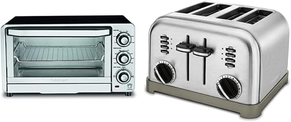 Cuisinart TOB-40N Custom Classic Toaster Oven Broiler, 17 Inch, Black & CPT-180P1 Metal Classic 4-Slice Toaster, Brushed Stainless