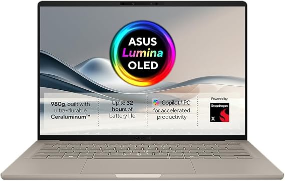 ASUS Zenbook A14 OLED UX3407QA CoPilot+ Laptop | 14.0" WUXGA (1920x1200) OLED screen | Qualcomm Snapdragon X1-26-100 | 16GB RAM | 1TB PCIe SSD | UK Backlit Keyboard | Windows 11
