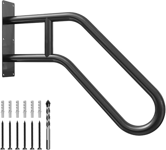 Handrails for Outdoor Steps Wall Mount, Stair Railings for 1-3 Steps, Non-Slip Safety U-Shaped Staircase Handrail for Garage, Porch, Yard and Garden(Size:1 Pack,Color:Black)