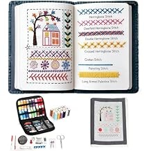 Oeedsns New DIY Embroidery Stitch Book Kit, Illustrated Guide to 106 Universal Embroidery Stitches with Free Tutorials and 86 PCS Sewing Tool Kit for Beginners and Craft Lovers