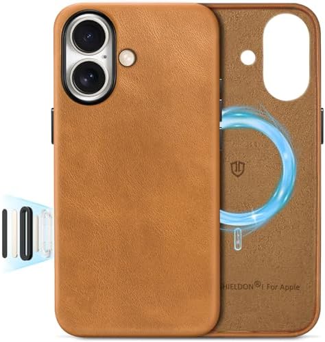 SHIELDON Genuine Leather Case for iPhone 17 6.3" 2025 | Compatible with Magsafe, Camera Button Updated, Magnetic Wireless Charging, Slim Anti-Scratch, Non-Slip, Protective Cover - Retro Light Brown
