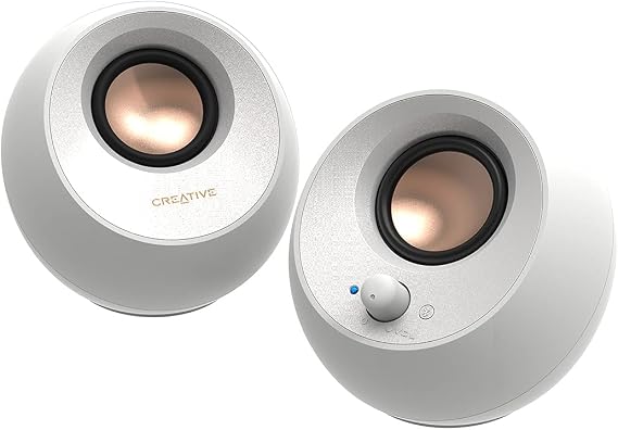 Creative Pebble V3, 2.0 USB-C Desktop Speakers, Bluetooth 5.0, White, USB-A