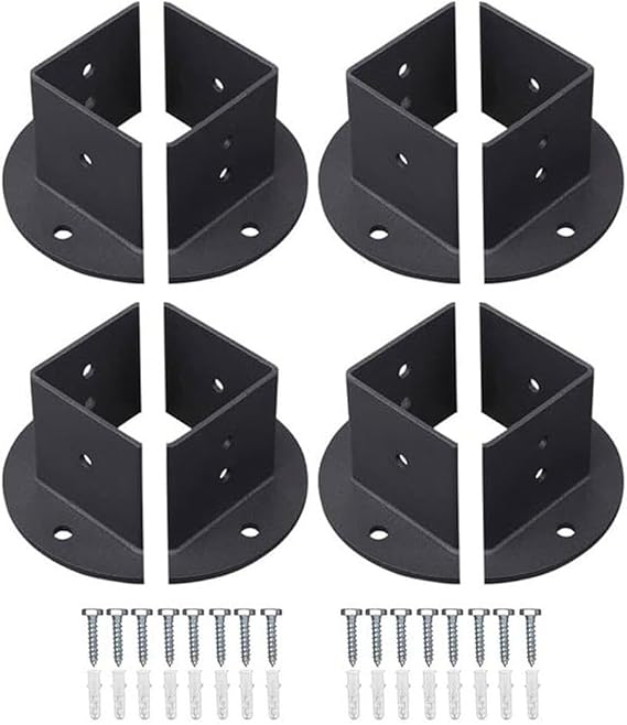 Adjustable Post Base Bracket Heavy Duty Steel Deck Support for 2x2 4x4 6x6 Wood Post Connector, Black Rust Resistant Outdoor Pergola Foundation Plate and Fence Post Anchor for Concrete(8pcs)