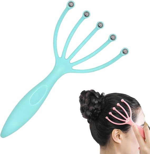 Handheld Scalp Massager, SPA Claw Massager with Steel Balls, Gentle Scalp Massage for Stress Relief (Blue)