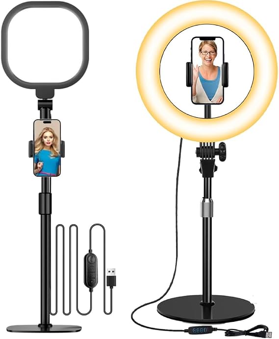 2 Pack Ring Light with Stand for Desk Bundle | 1 Pack Zoom Lighting for Computer + 1 Pack Desk Ring Light with Stand for Video Calls, Desk Light for Video Conference, Home Office, Webcam, Live Stream