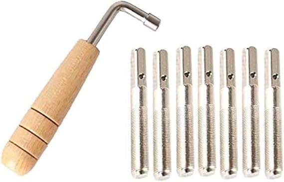 Liyafy 7Pcs Tuning Pins with L-shape Tuning Wrench for Lyre Harp Strings and Other Primitive Stringed Instruments