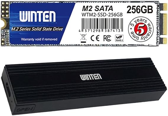 Set PurchaseWINTEN SSD 256GB M.2 SATA 2280 External Case Set Maximum Read 500MB/s Maximum Write 500MB/s 3D NAND SATA 6Gb/s B&M Key WTM2U-256GB