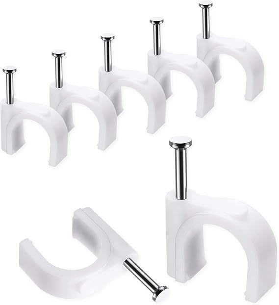 Abnii Cable Clips, 10 mm 100 Pcs Nail Clips, White | Strong Durable Round Cable Tacks, Wall Wire Tidy Holder Clip Management Cable Pins