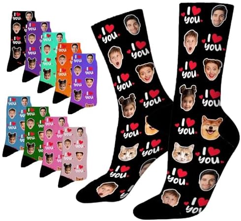 Custom Face Socks for Men Women Personalized Funny Crew Unisex Socks with Photo Valentine Birth Gift for Her Him